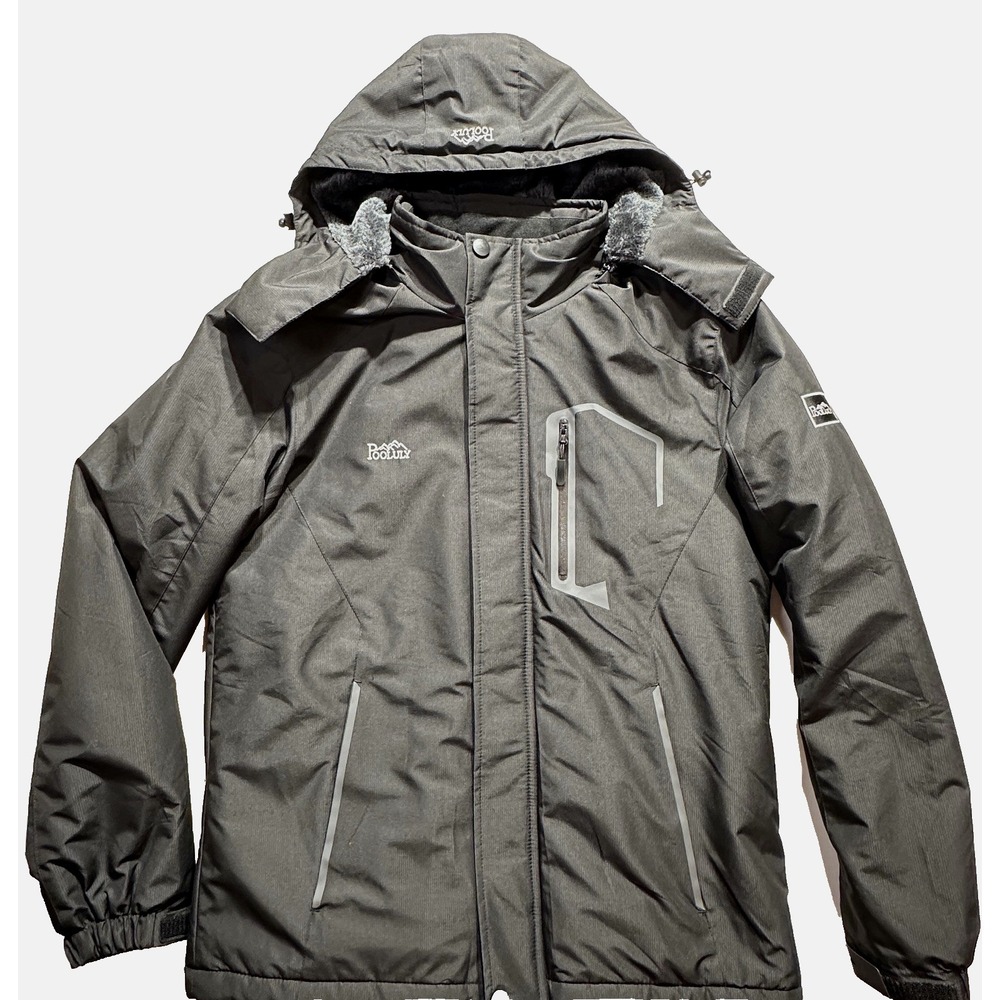 Pooluly Ski Jacket‎ Men's Small Black Hood Fur Lined Waterproof Breathable Nice!